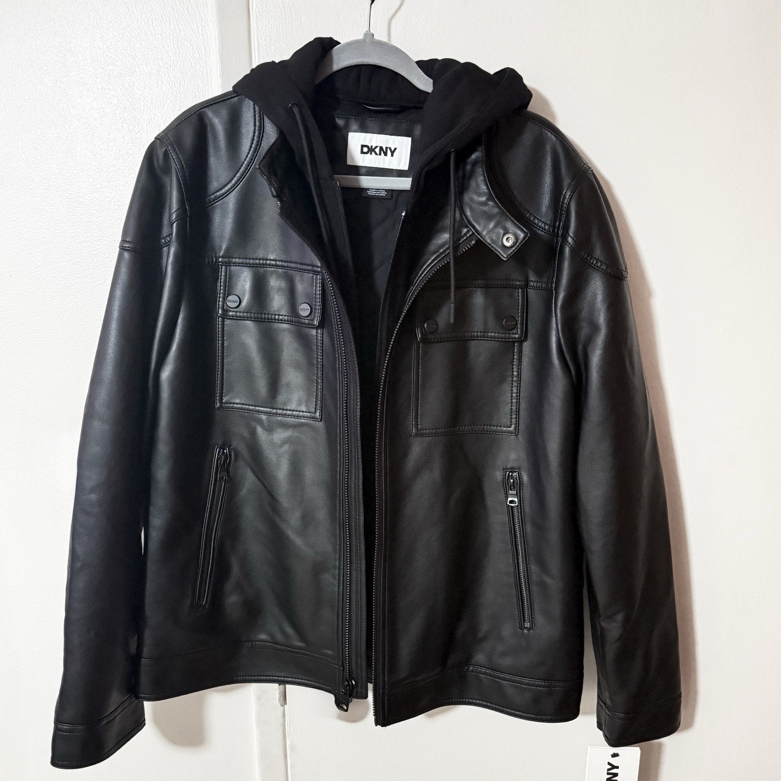 Dkny Mens Leather Jacket Size L Black New With Tags